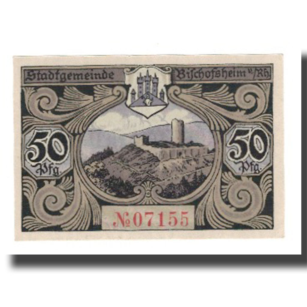Banknote, Germany, Bischofsheim v. Rhon Stadt, 50 Pfennig, paysage, undated
