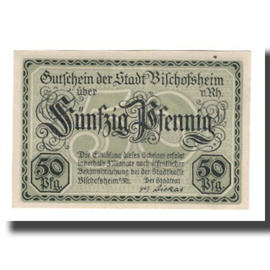 Banknote, Germany, Bischofsheim v. Rhon Stadt, 50 Pfennig, paysage 1, undated