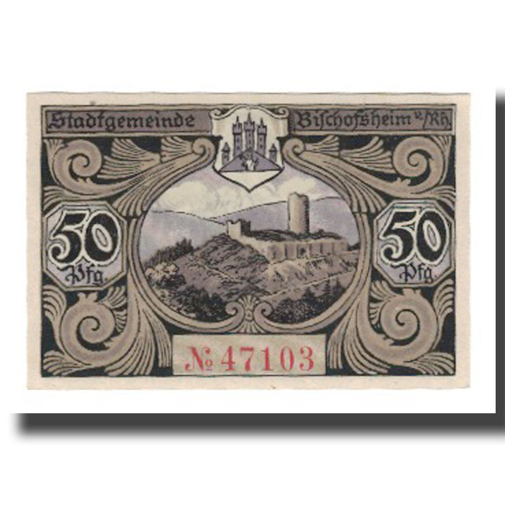Banknote, Germany, Bischofsheim v. Rhon Stadt, 50 Pfennig, paysage 1, undated