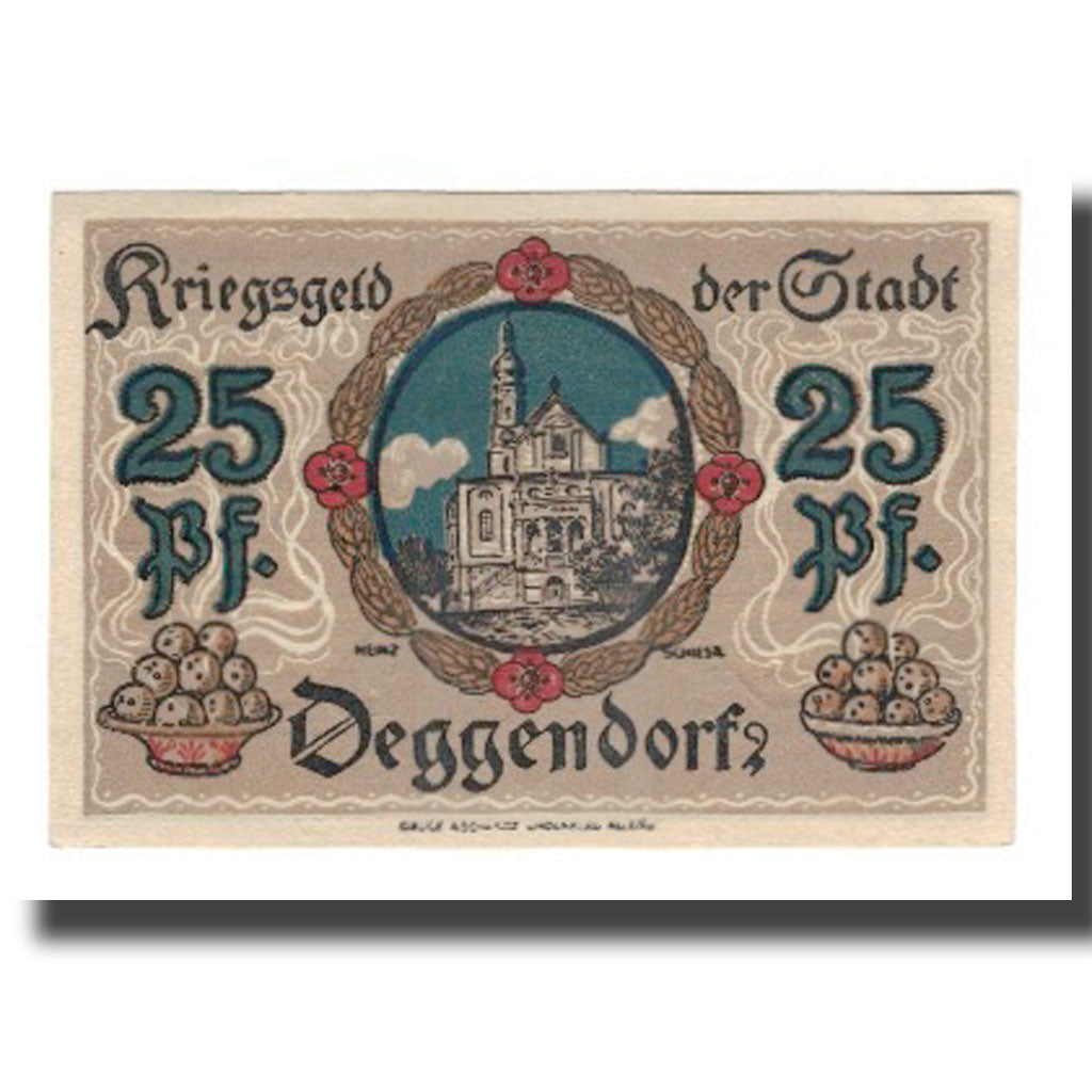 Banknote, Germany, Deggendorf Stadt, 25 Pfennig, Batiment, 1918, AU(55-58)