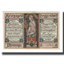 Billet, Allemagne, Deggendorf Stadt, 25 Pfennig, batiment 1, 1918, SUP