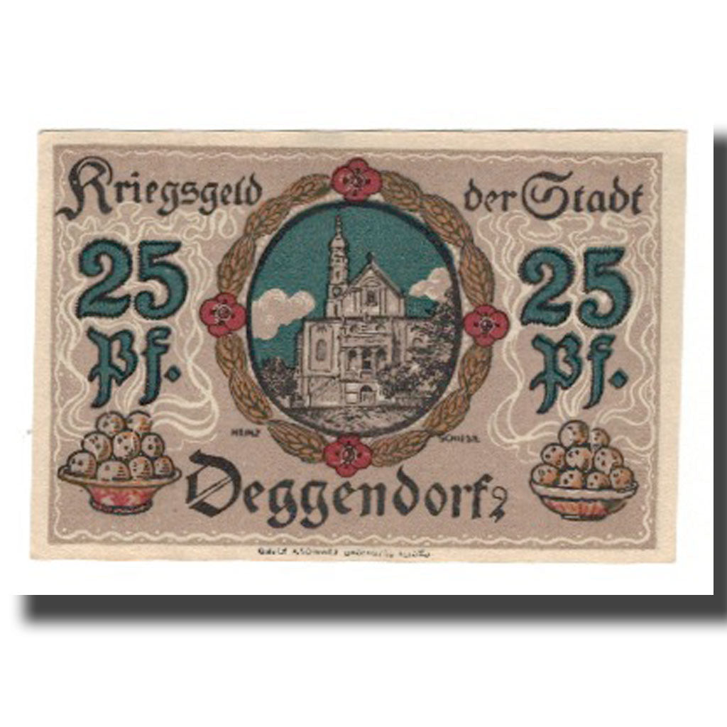 Billet, Allemagne, Deggendorf Stadt, 25 Pfennig, batiment 1, 1918, SUP