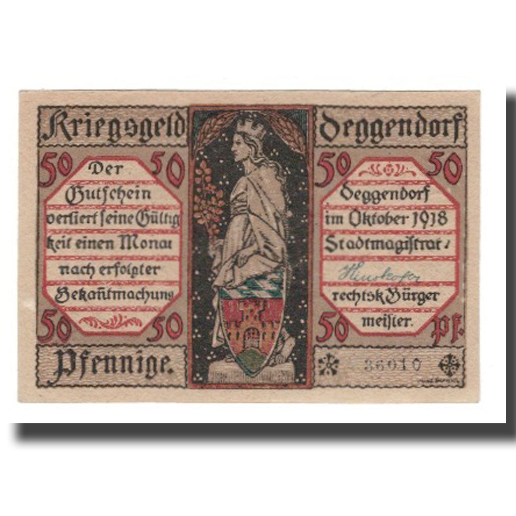 Banknote, Germany, Deggendorf Stadt, 50 Pfennig, Batiment, 1918, AU(55-58)