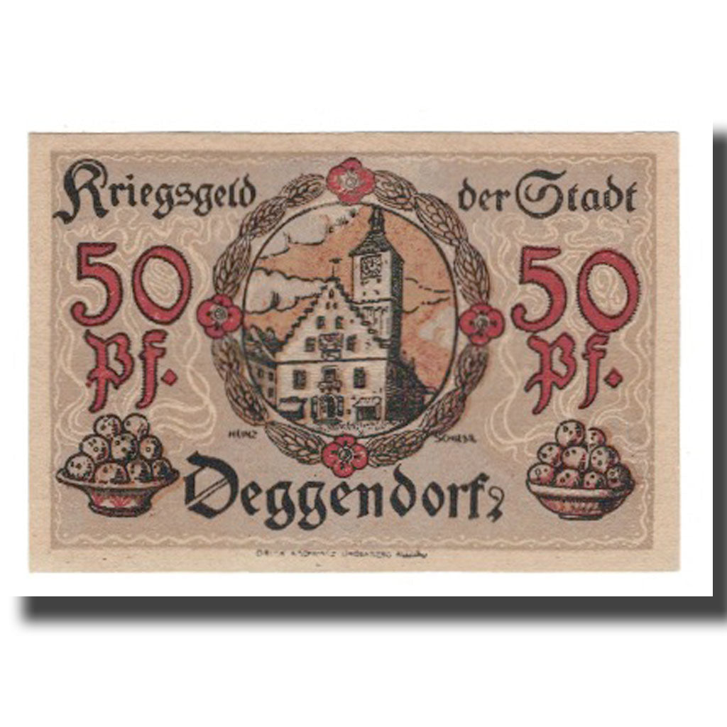 Banknote, Germany, Deggendorf Stadt, 50 Pfennig, Batiment, 1918, AU(55-58)