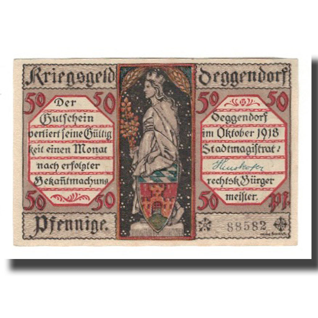 Banknote, Germany, Deggendorf Stadt, 50 Pfennig, batiment 1, 1918, AU(55-58)