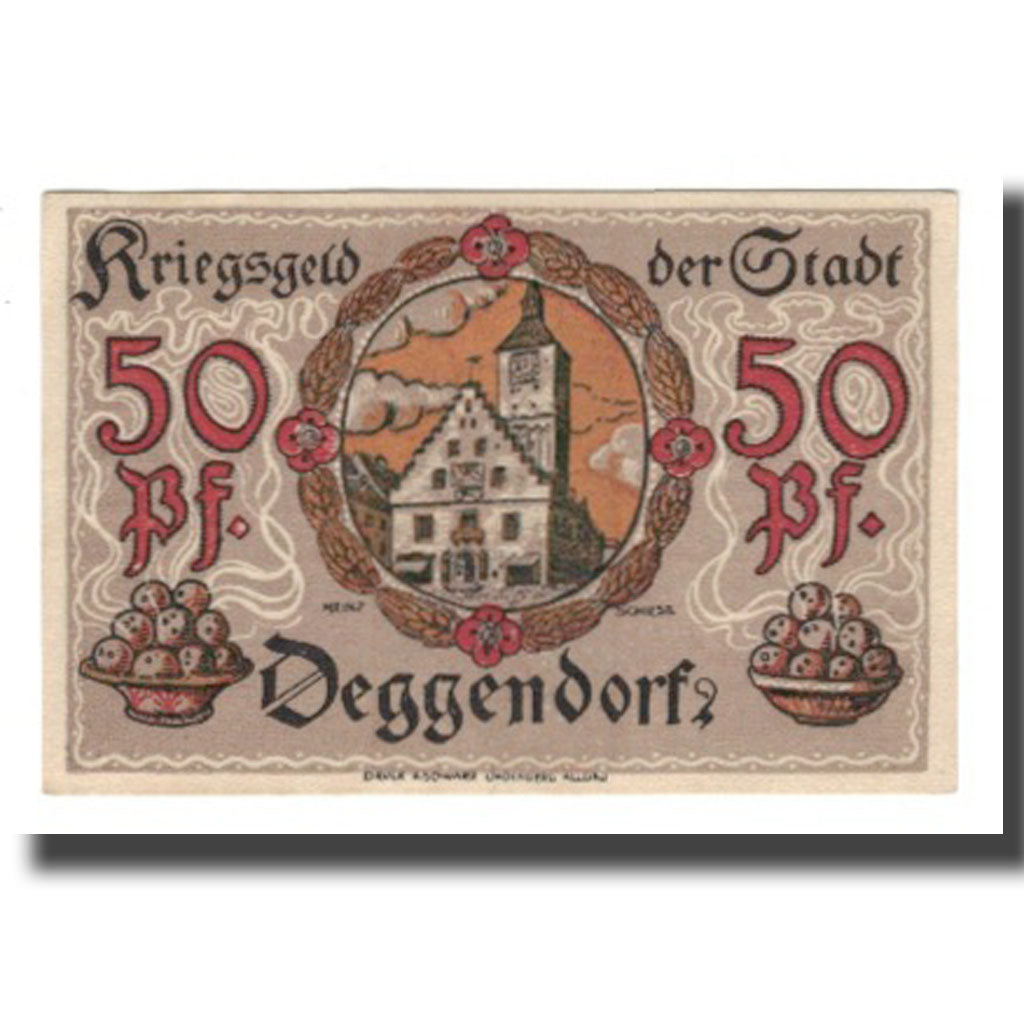 Banknote, Germany, Deggendorf Stadt, 50 Pfennig, batiment 1, 1918, AU(55-58)