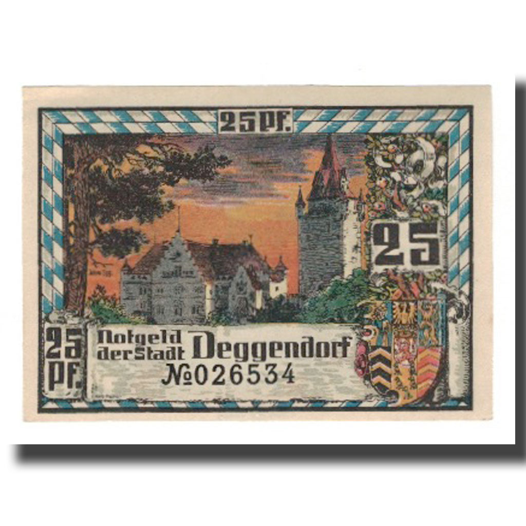 Nota, Alemanha, Deggendorf Stadt, 25 Pfennig, château, 1920, AU(55-58)