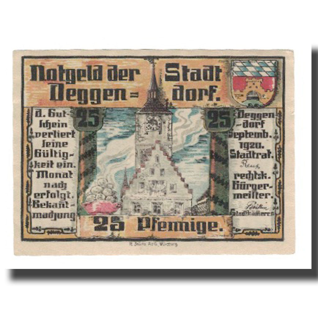 Geldschein, Deutschland, Deggendorf Stadt, 25 Pfennig, chateau 1, 1920, VZ