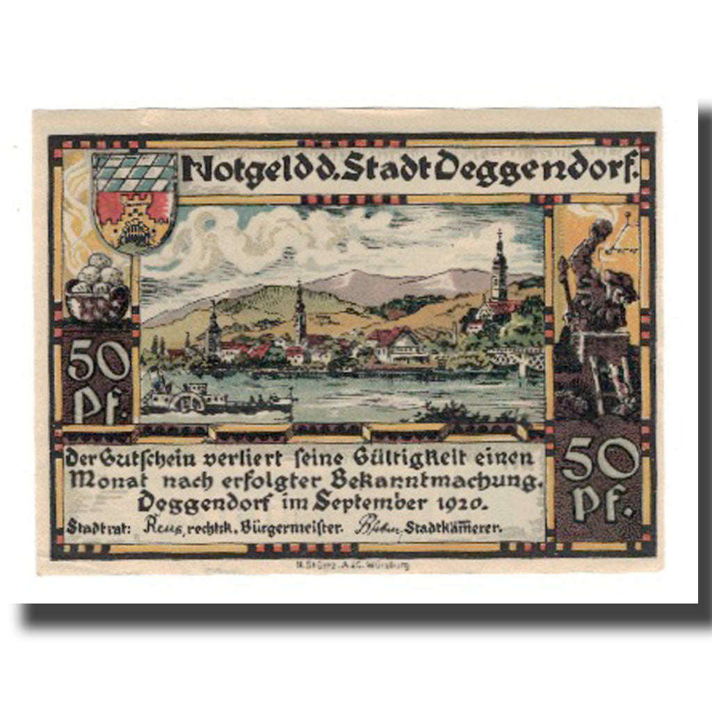 Nota, Alemanha, Deggendorf Stadt, 50 Pfennig, personnage, 1920, AU(55-58)