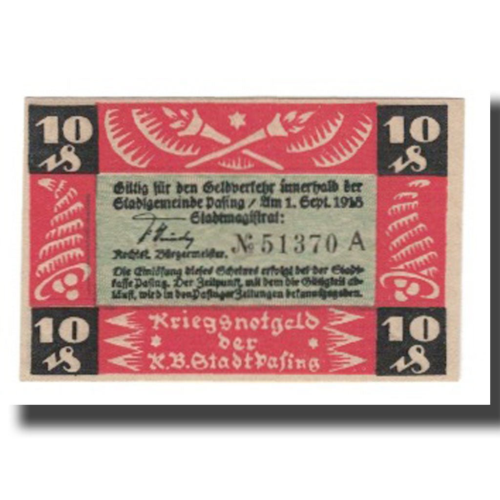 Banknote, Germany, Pasing Stadt, 10 Pfennig, Blason 1, 1918, 1918-09-01