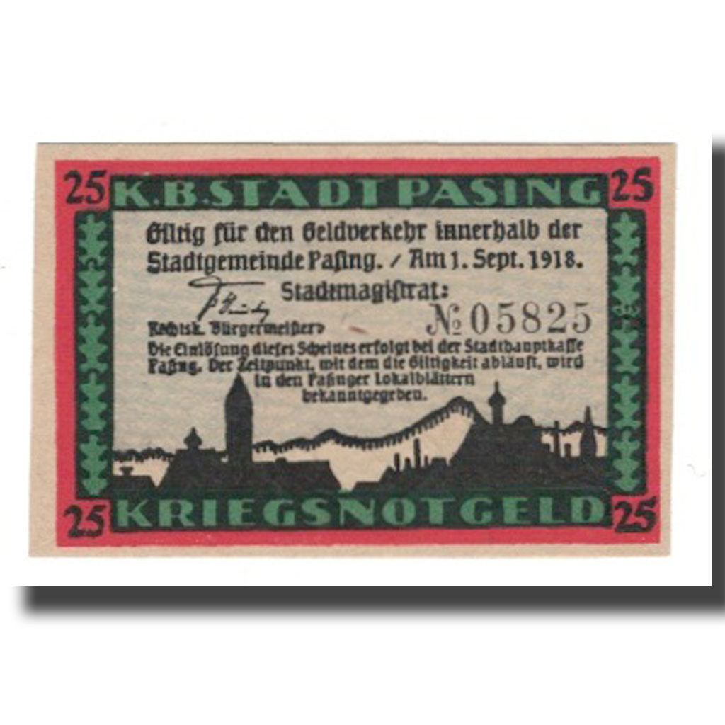 Banknote, Germany, Pasing Stadt, 25 Pfennig, Blason 1, 1918, 1918-09-01