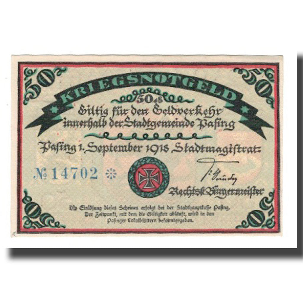Banknote, Germany, Pasing Stadt, 50 Pfennig, personnage, 1918 (1921)