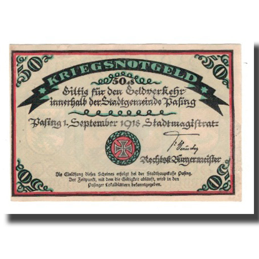 Banknote, Germany, Pasing Stadt, 50 Pfennig, personnage 1, 1918 (1921)