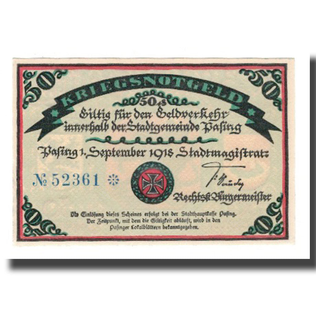 Biljet, Duitsland, Pasing Stadt, 50 Pfennig, personnage 2, 1918 (1921)