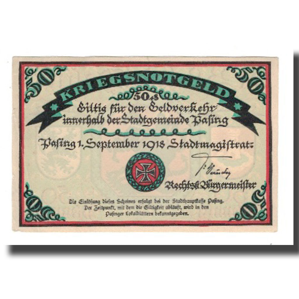 Banconote, Germania, Pasing Stadt, 50 Pfennig, personnage 3, 1918 (1921)