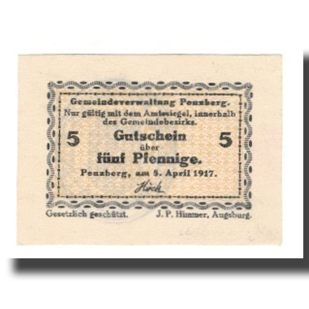 Banknote, Germany, Penzberg Gemeinde, 5 Pfennig, N.D, 1917 (1921), 1917-04-05