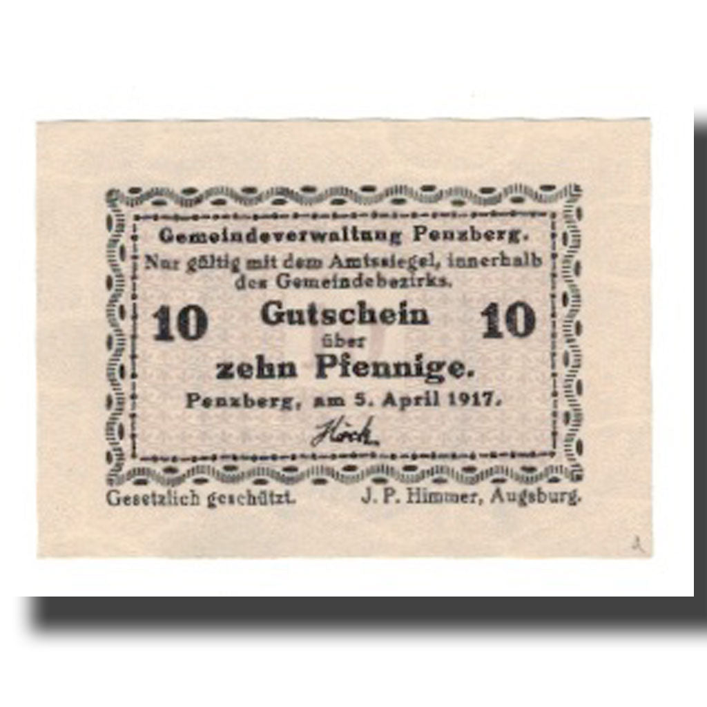 Banknote, Germany, Penzberg Gemeinde, 10 Pfennig, N.D, 1917 (1921), 1917-04-05