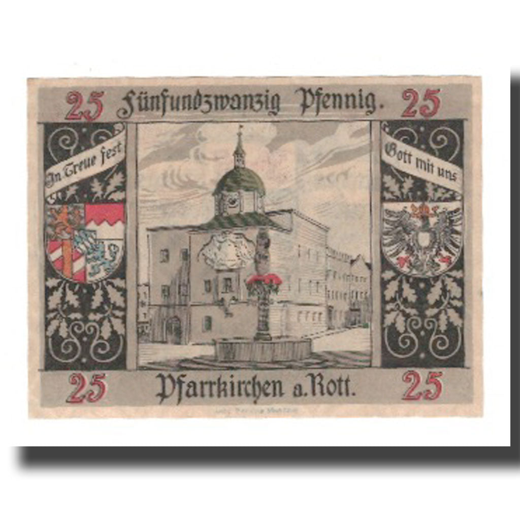 Biljet, Duitsland, Pfarrkirchen a. Rott Stadt, 25 Pfennig, Clocher, Undated