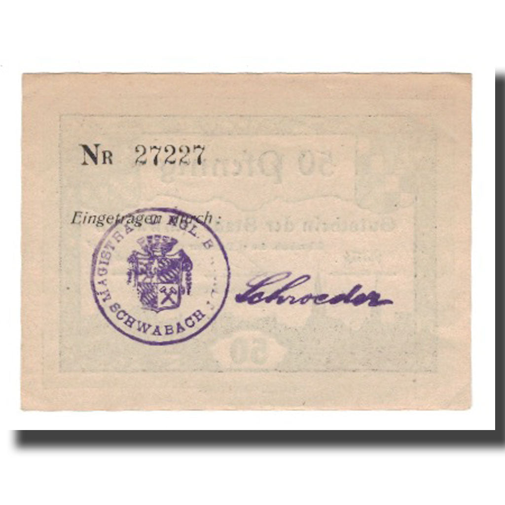 Banknote, Germany, Schwabach Stadt, 50 Pfennig, N.D, 1918, 1918-12-15