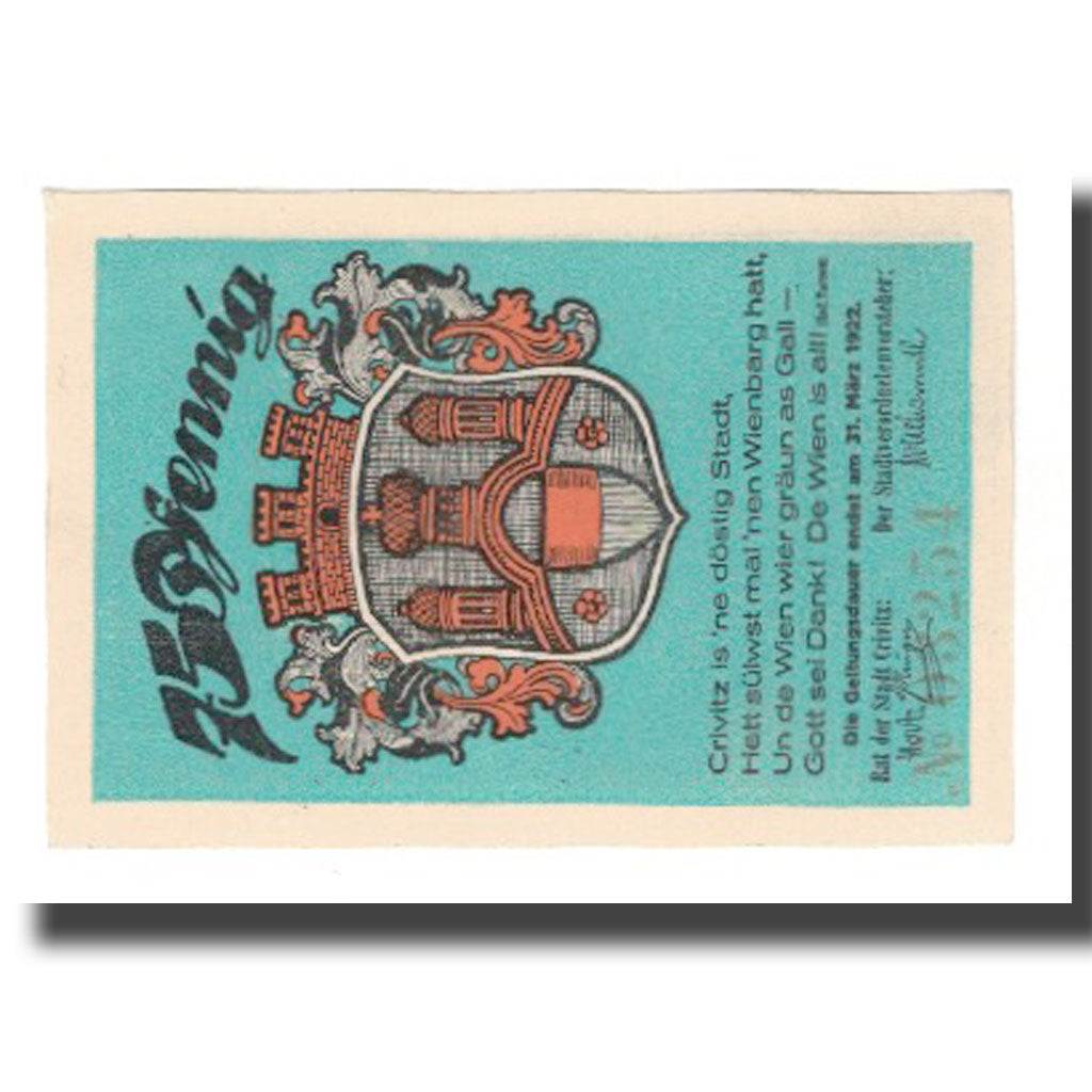 Banknote, Germany, Crivitz Stadt, 75 Pfennig, personnage 1, 1922, 1922-03-31