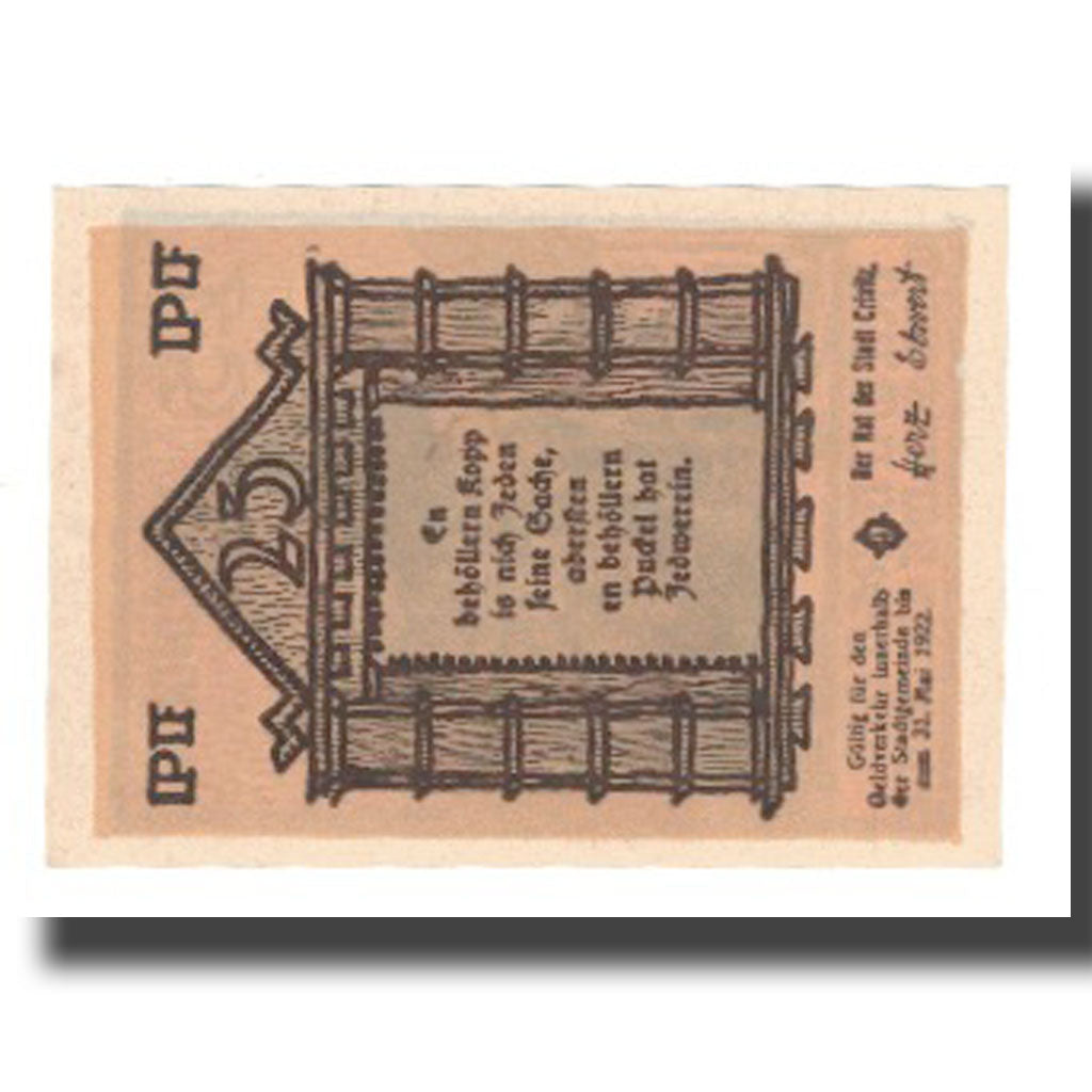 Banknote, Germany, Crivitz Stadt, 25 Pfennig, Batiment, 1922, 1922-05-31