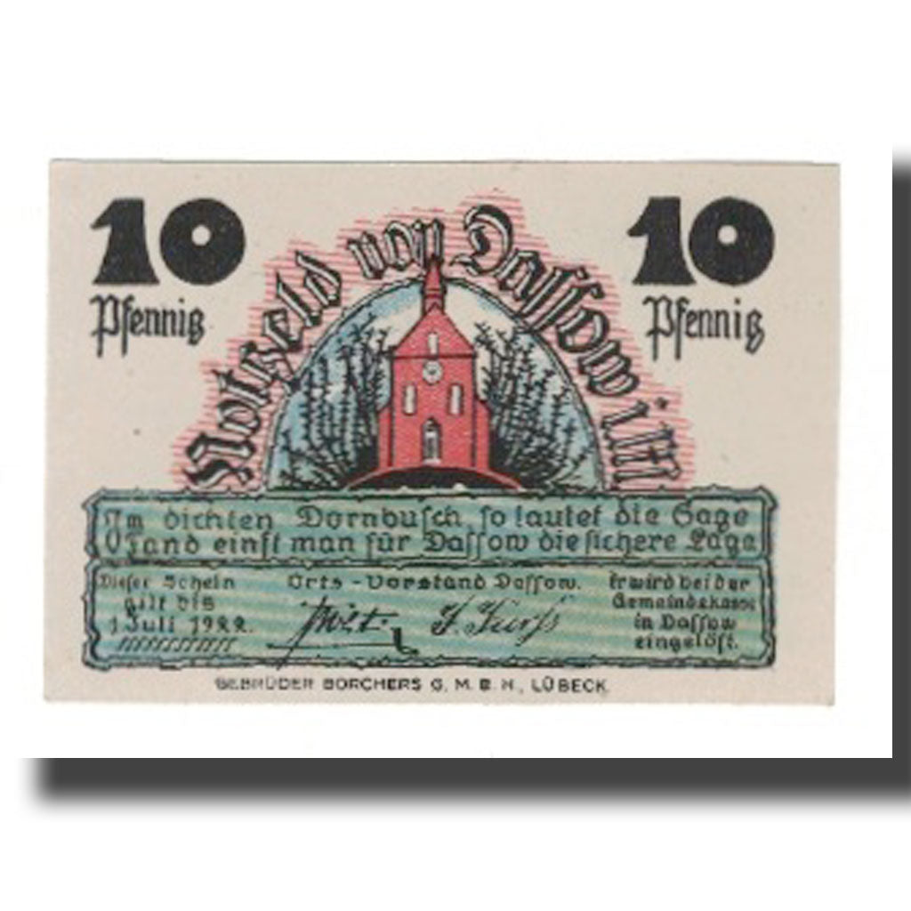 Banknote, Germany, Dassow Gemeinde, 10 Pfennig, personnage, 1922, 1922-07-01