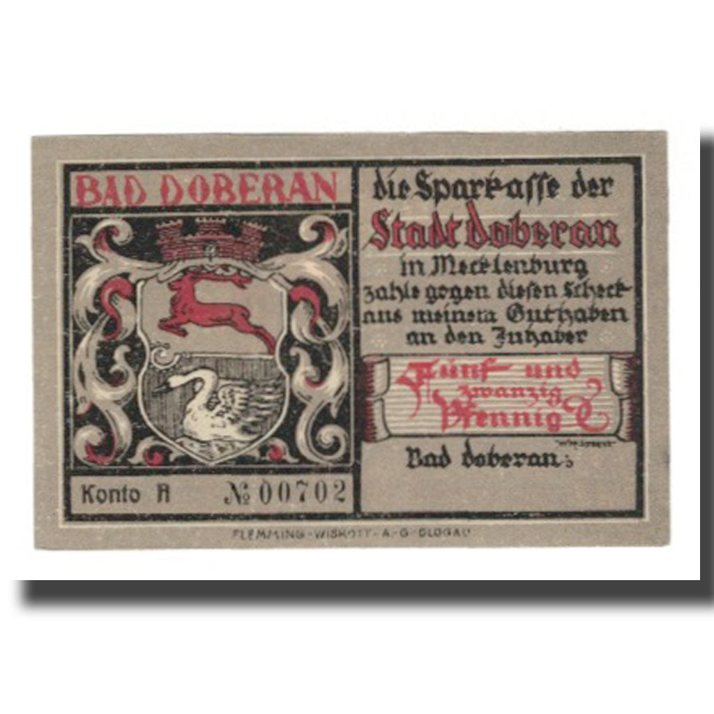 Banknote, Germany, Doberan, Bad Stadt, 25 Pfennig, Batiment, 1922, AU(55-58)