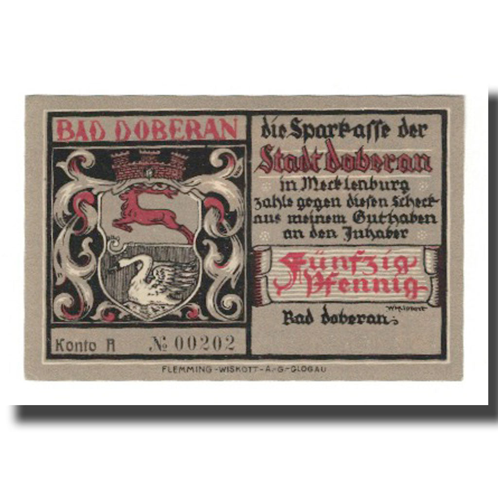 Banknote, Germany, Doberan, Bad Stadt, 50 Pfennig, batiment 1, 1922, AU(55-58)
