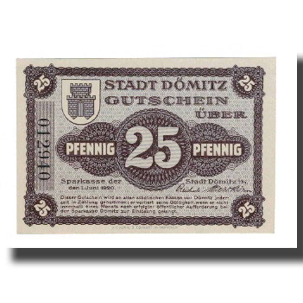 Banknote, Germany, Dömitz Sparkasse der Stadt, 25 Pfennig, Bastion, 1920