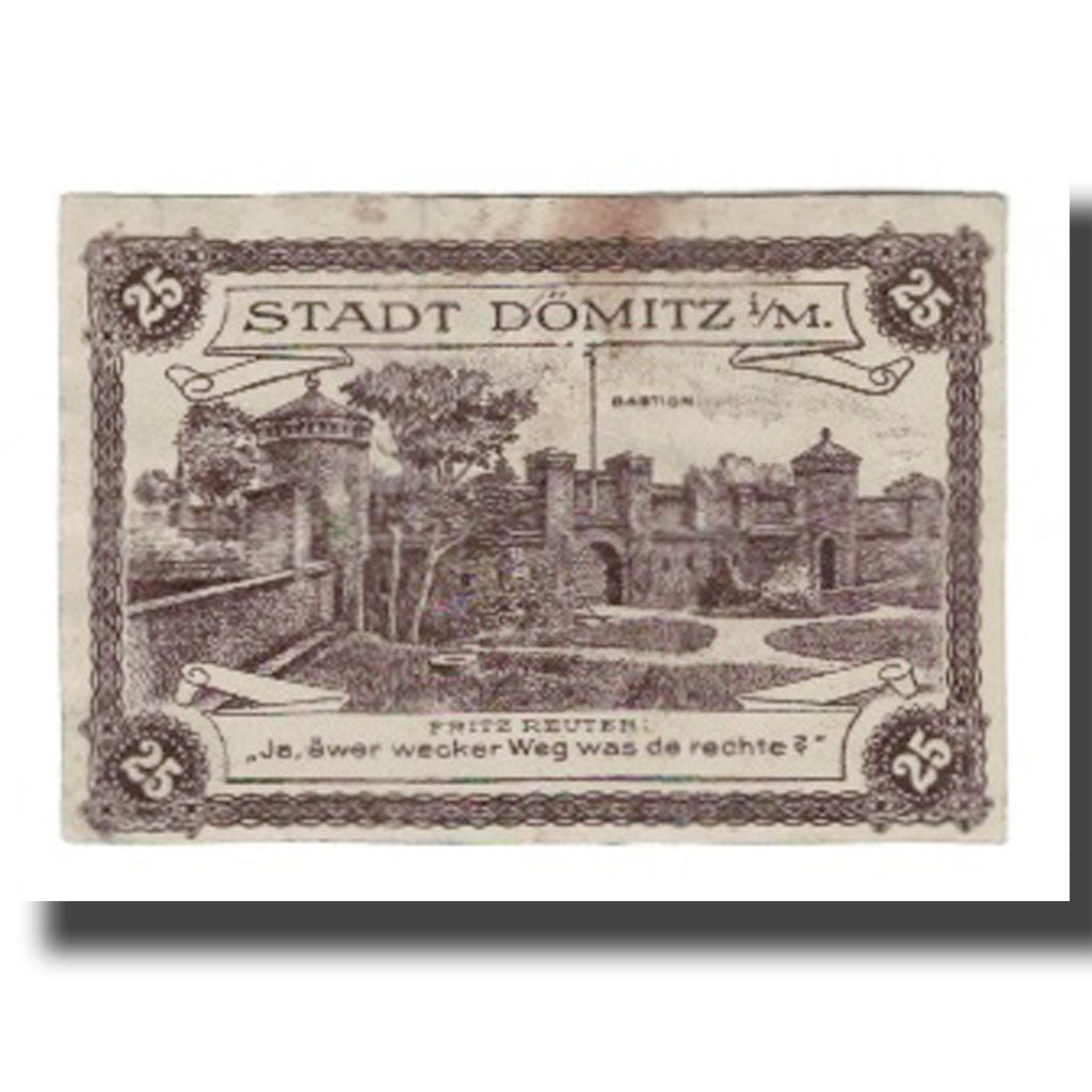 Banknote, Germany, Dömitz Sparkasse der Stadt, 25 Pfennig, Bastion 3, 1920