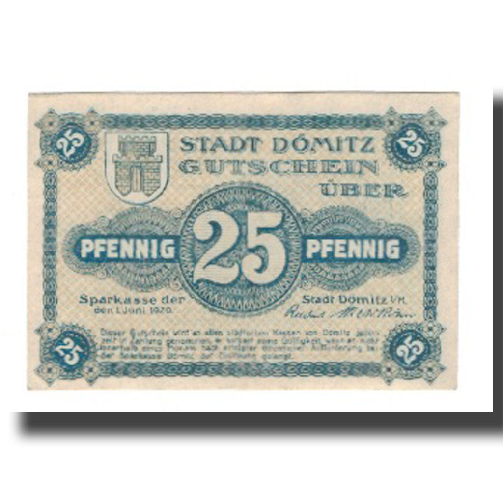 Banknote, Germany, Dömitz Sparkasse der Stadt, 25 Pfennig, Bastion, 1920