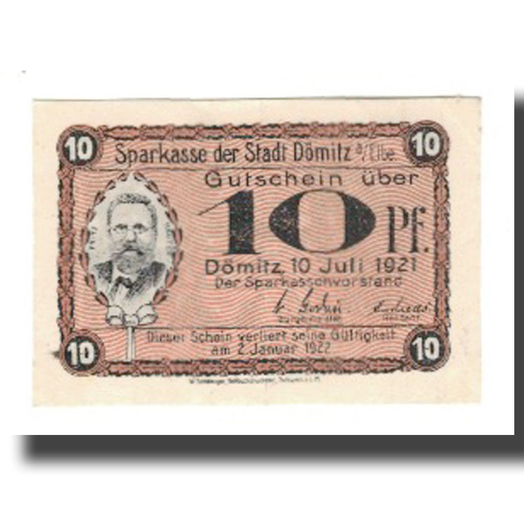 Banknote, Germany, Domitz Stadt, 10 Pfennig, Monument, 1922, 1922-01-02