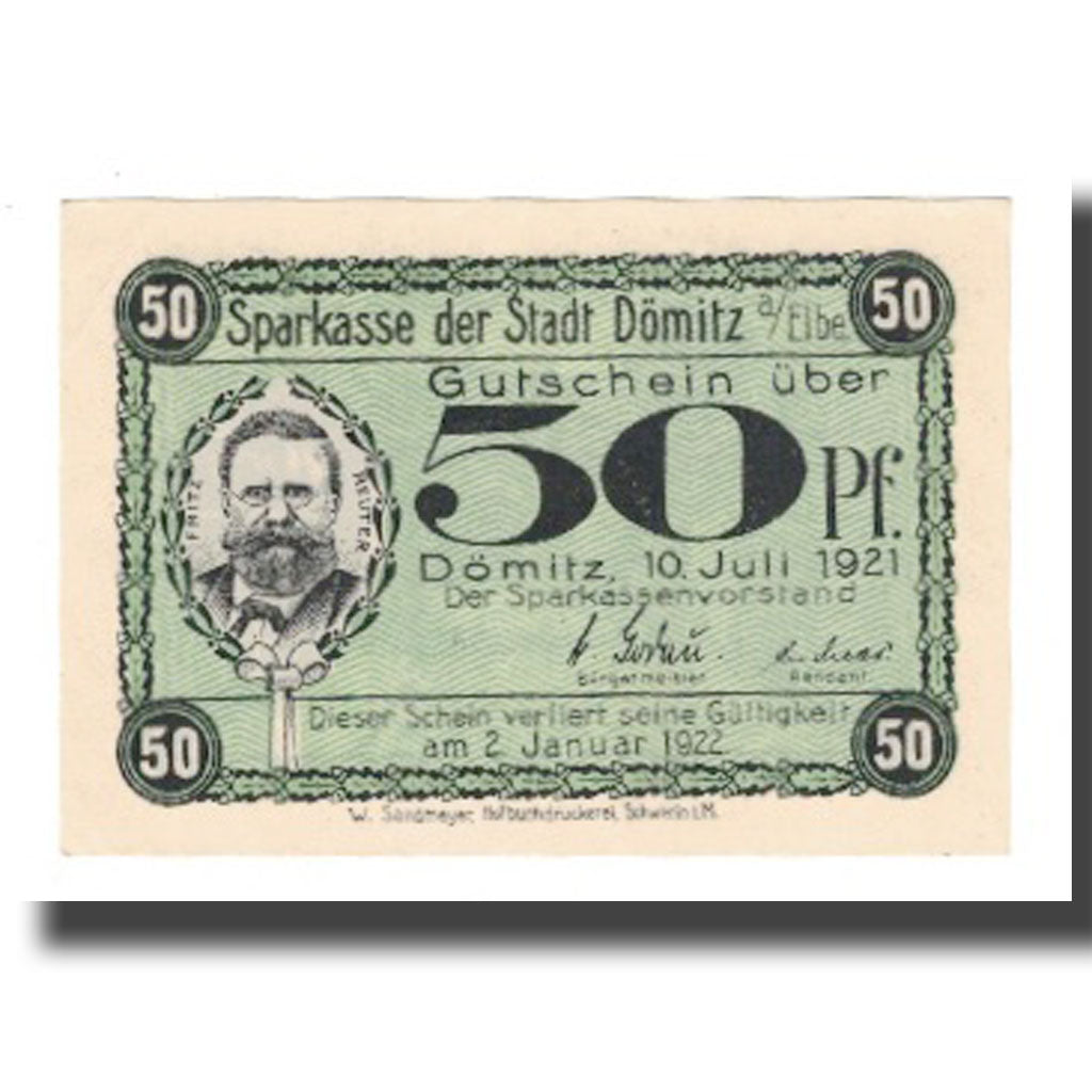 Banknote, Germany, Domitz Stadt, 50 Pfennig, batiment 1, 1922, 1922-01-02
