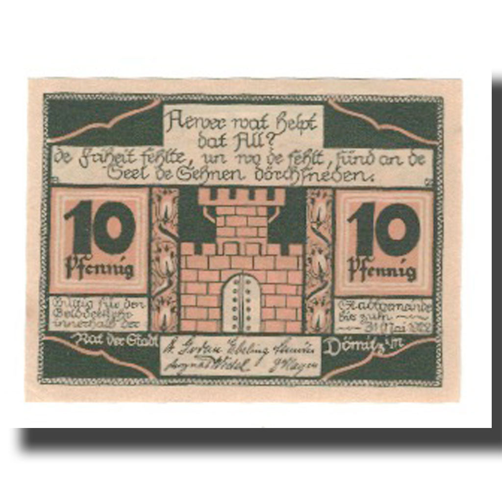 Nota, Alemanha, Domitz Stadt, 10 Pfennig, paysage 1, 1922, 1922-05-31