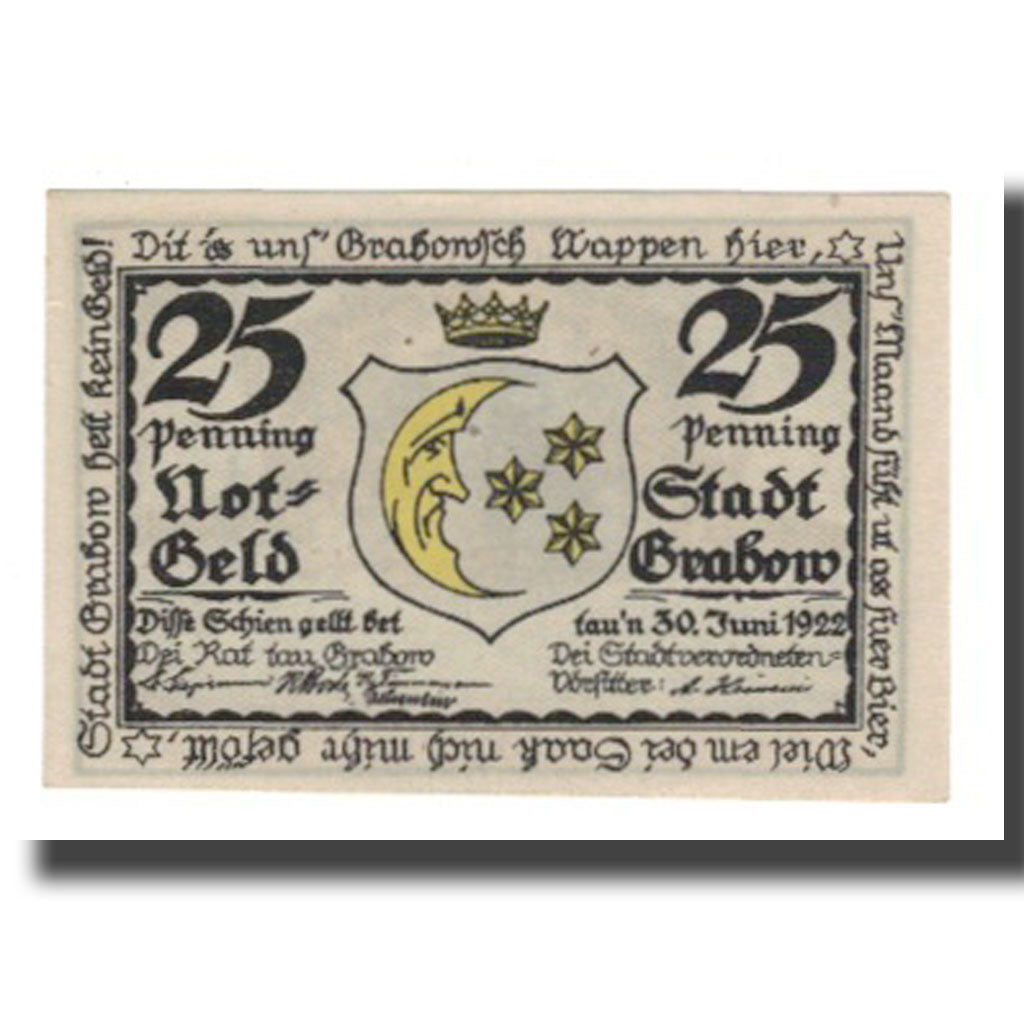 Banknote, Germany, Grabow Stadt, 25 Pfennig, personnage, 1922, 1922-06-30