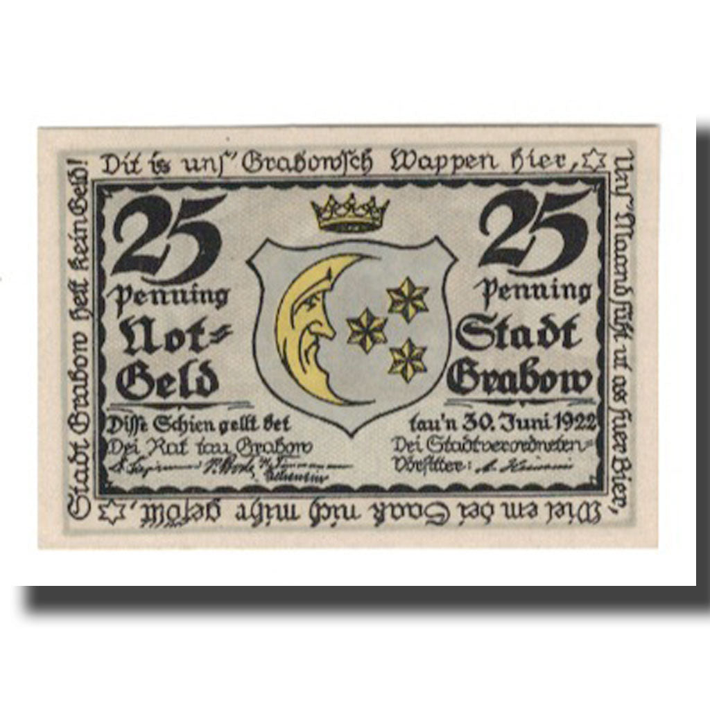 Banknote, Germany, Grabow Stadt, 25 Pfennig, personnage 1, 1922, 1922-06-30