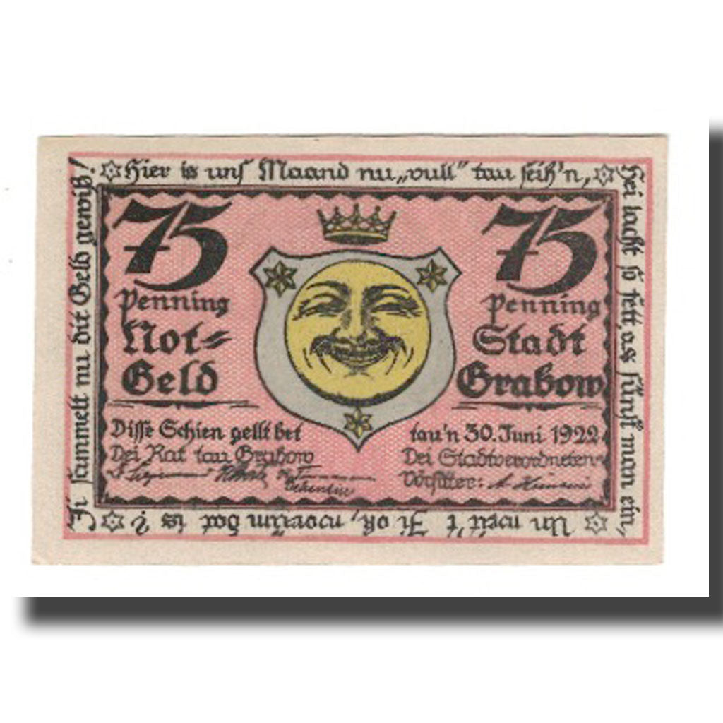 Banknote, Germany, Grabow Stadt, 75 Pfennig, personnage, 1922, 1922-06-30