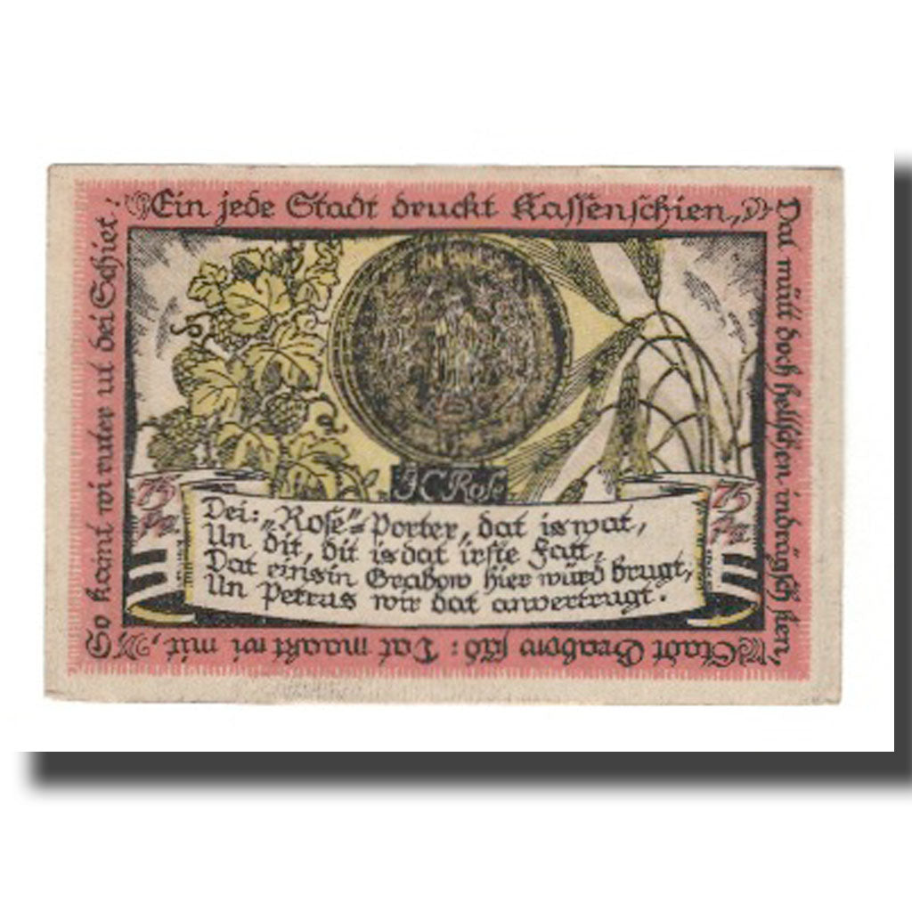 Nota, Alemanha, Grabow Stadt, 75 Pfennig, personnage 1, 1922, 1922-06-30