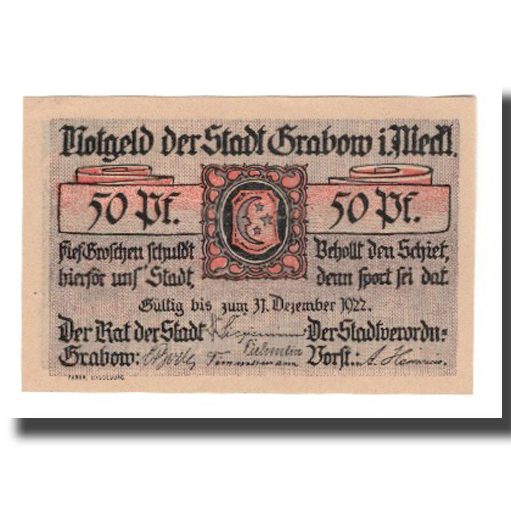 Banknote, Germany, Grabow Stadt, 50 Pfennig, personnage, 1922, 1922-06-30