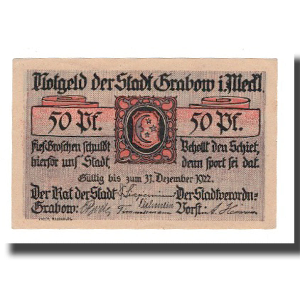 Banknote, Germany, Grabow Stadt, 50 Pfennig, personnage 1, 1922, 1922-06-30
