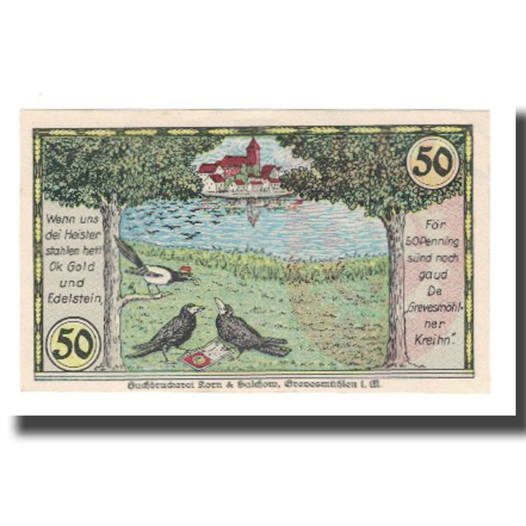 Nota, Alemanha, Grevesmuhlen Stadt, 50 Pfennig, paysage, 1923, 1923-12-31