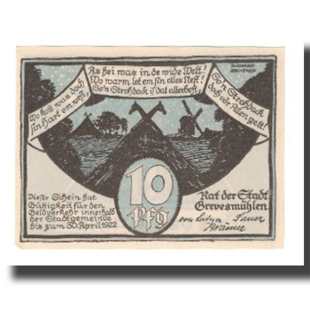 Banknote, Germany, Grevesmuhlen Stadt, 10 Pfennig, Batiment, 1922, 1923-12-31