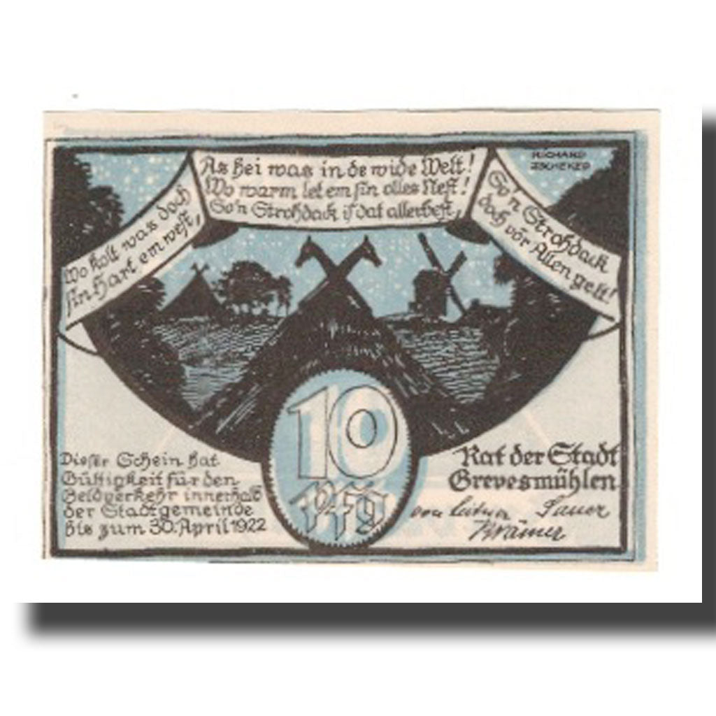 Banknote, Germany, Grevesmuhlen Stadt, 10 Pfennig, batiment 1, 1922, 1923-12-31