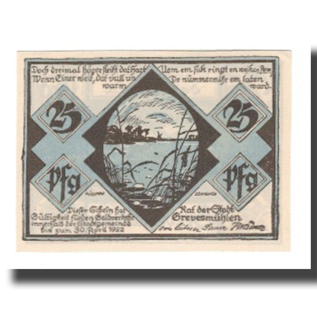 Banknote, Germany, Grevesmuhlen Stadt, 25 Pfennig, personnage 1, 1922
