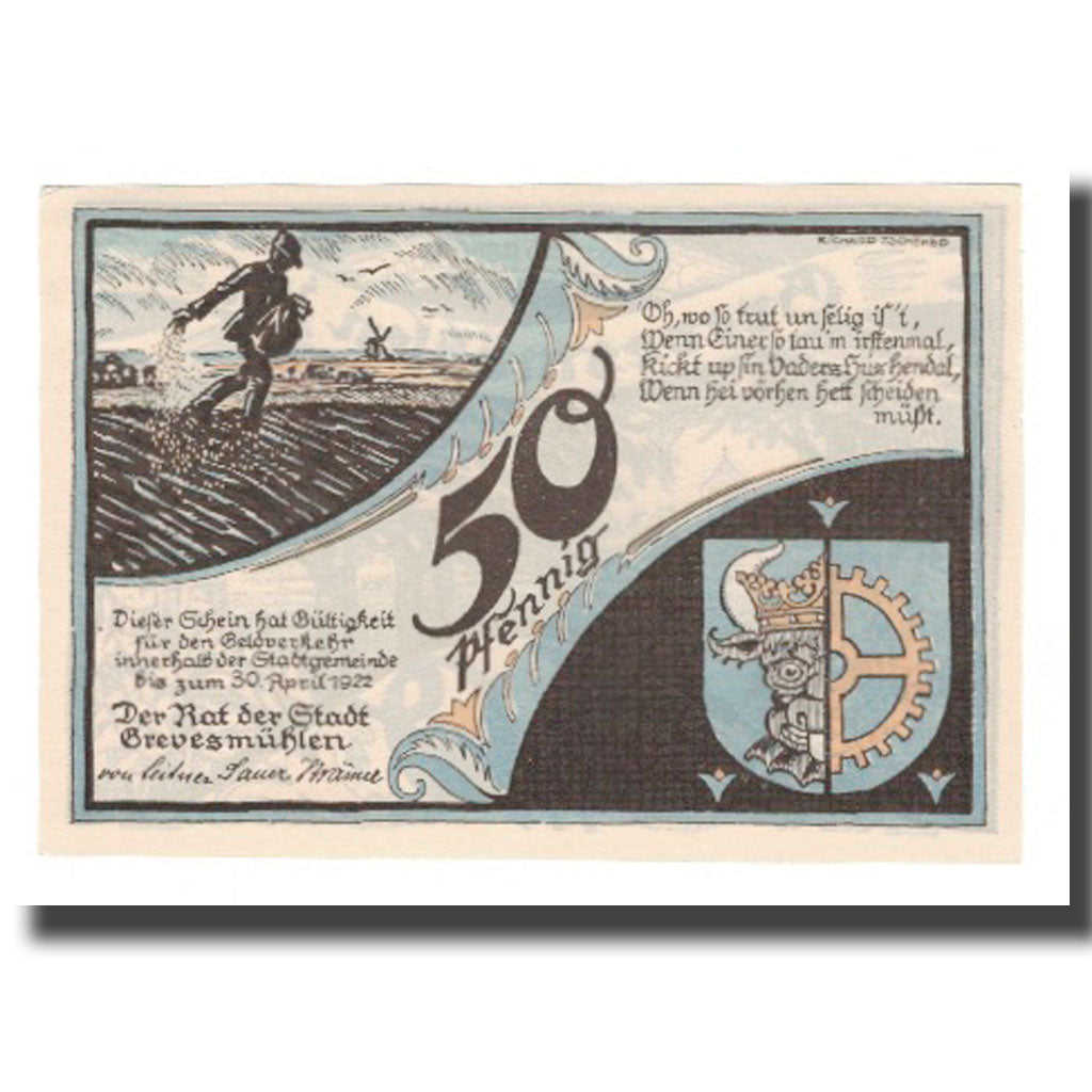 Banknote, Germany, Grevesmuhlen Stadt, 50 Pfennig, paysage, 1922, 1923-12-31