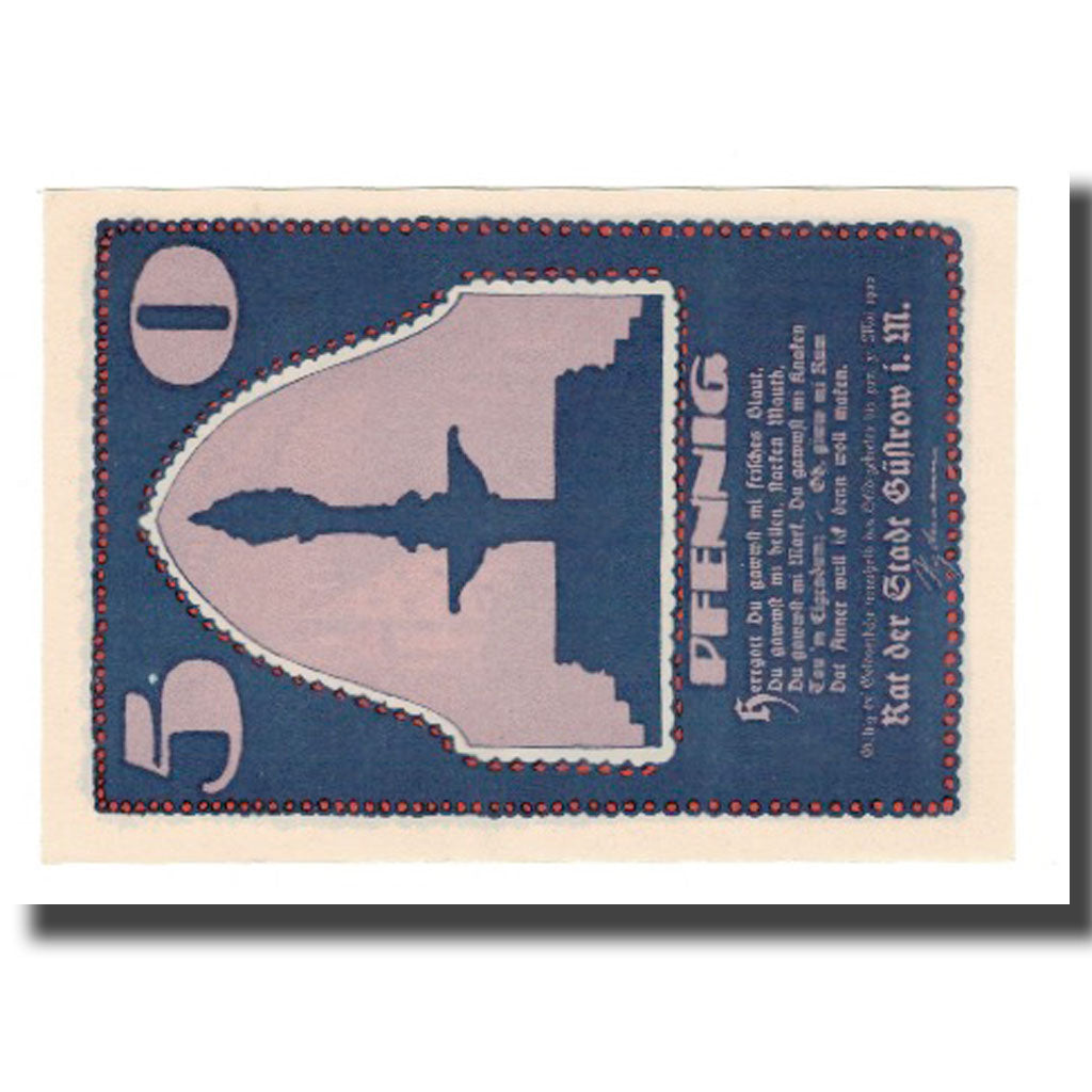 Banknote, Germany, Güstrow Stadt, 50 Pfennig, batiment 1, 1922, 1922-05-31