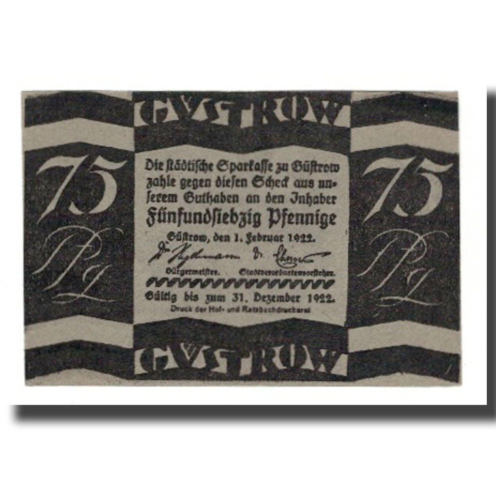 Banknote, Germany, Güstrow Stadt, 75 Pfennig, batiment 2, 1922, 1922-12-31