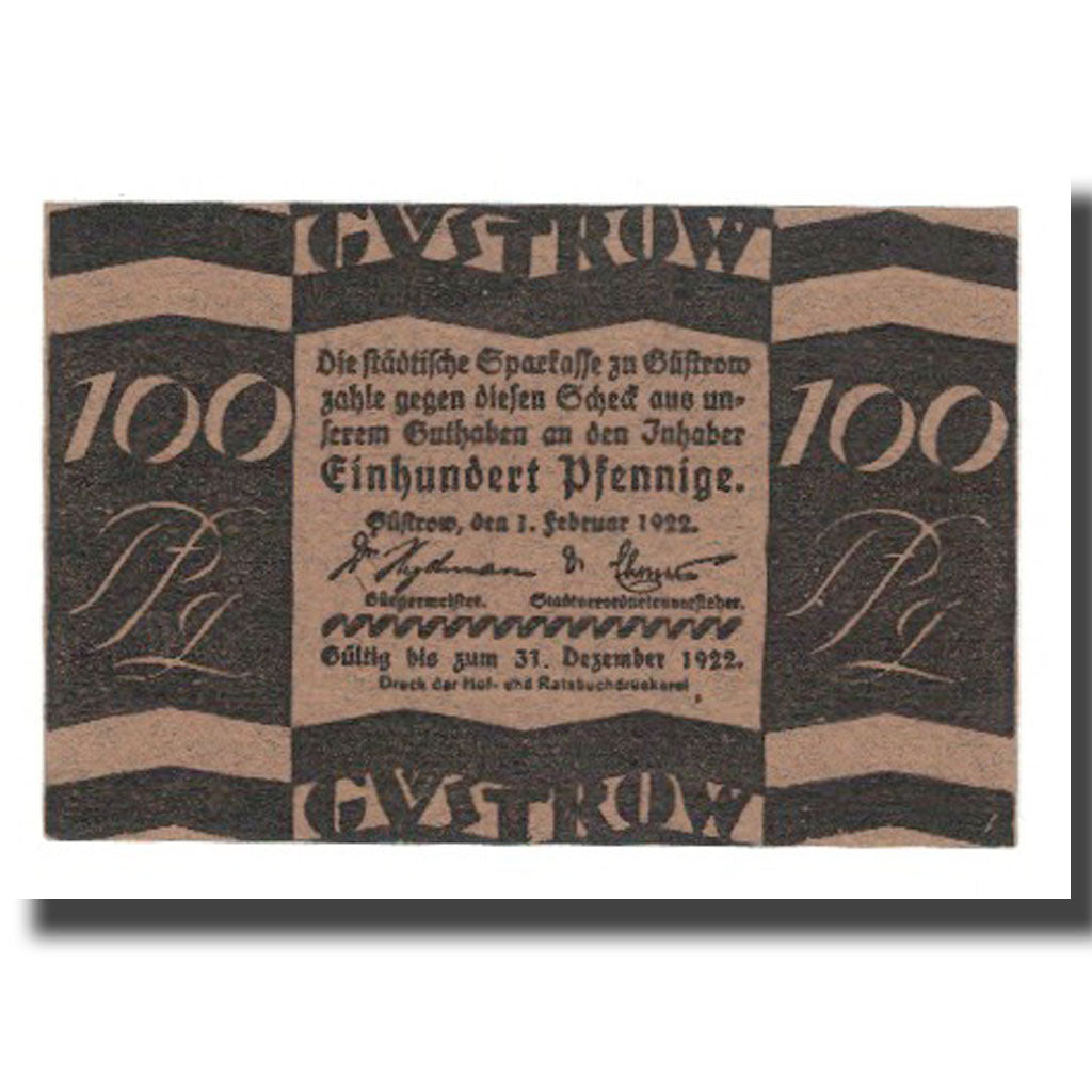Banknote, Germany, Güstrow Stadt, 100 Pfennig, vache, 1922, 1922-12-31