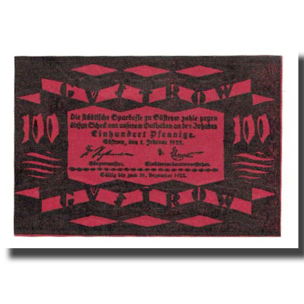 Biljet, Duitsland, Güstrow Stadt, 100 Pfennig, vache 2, 1922, 1922-12-31, SUP