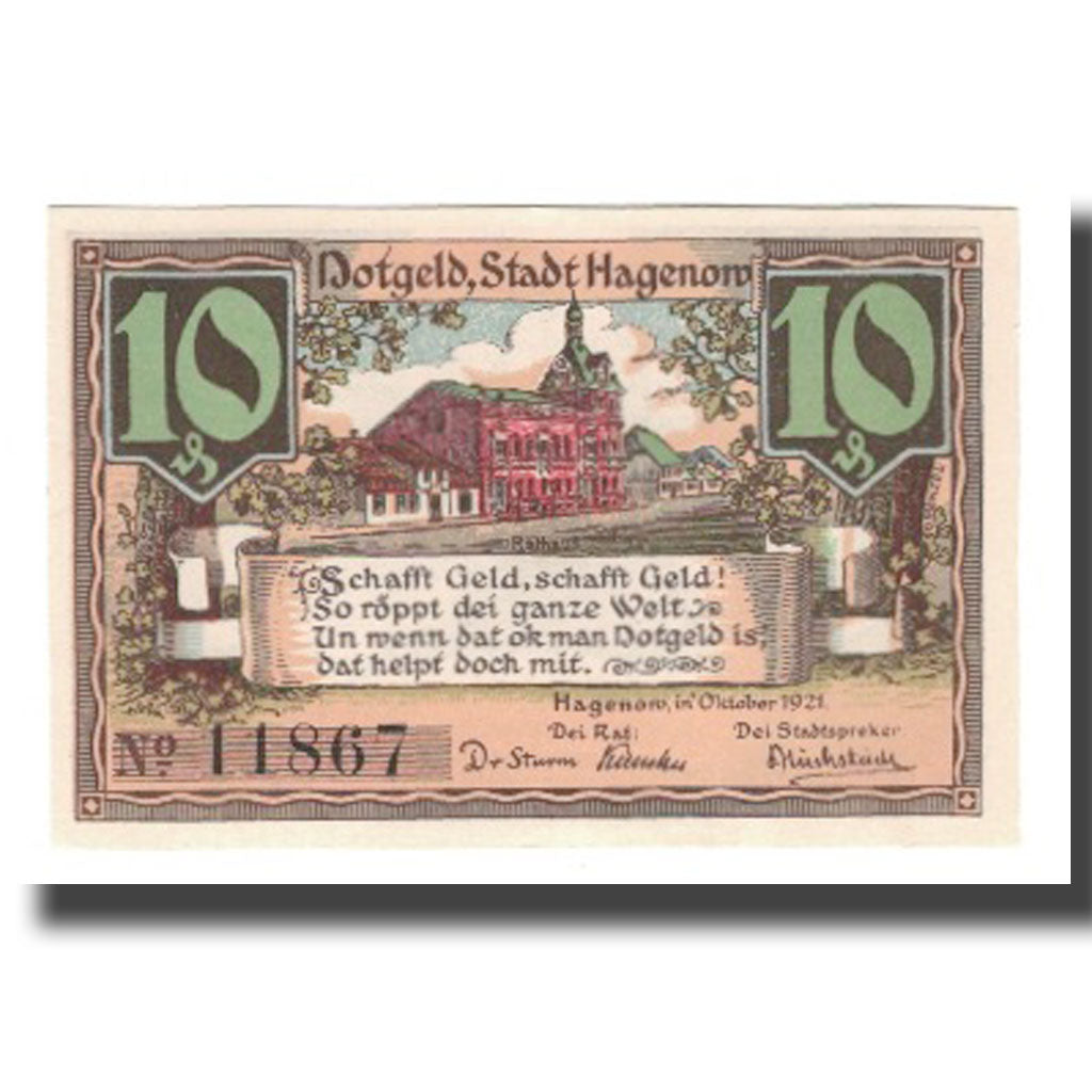 Banknote, Germany, Hagenow Stadt, 10 Pfennig, personnage 1, 1921, AU(55-58)